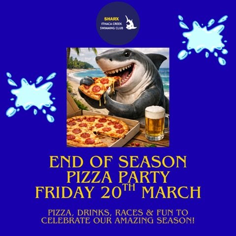 This Friday is our final Sharx Friday Club Night for the season, and we&rsquo;re celebrating with pizza and drinks! 🍕 🍻 🥂 🦈 🏊&zwj;♂️ 

Drinks will be available at the canteen but you must order your pizza prior to the event. LINK IN BIO &amp; SH