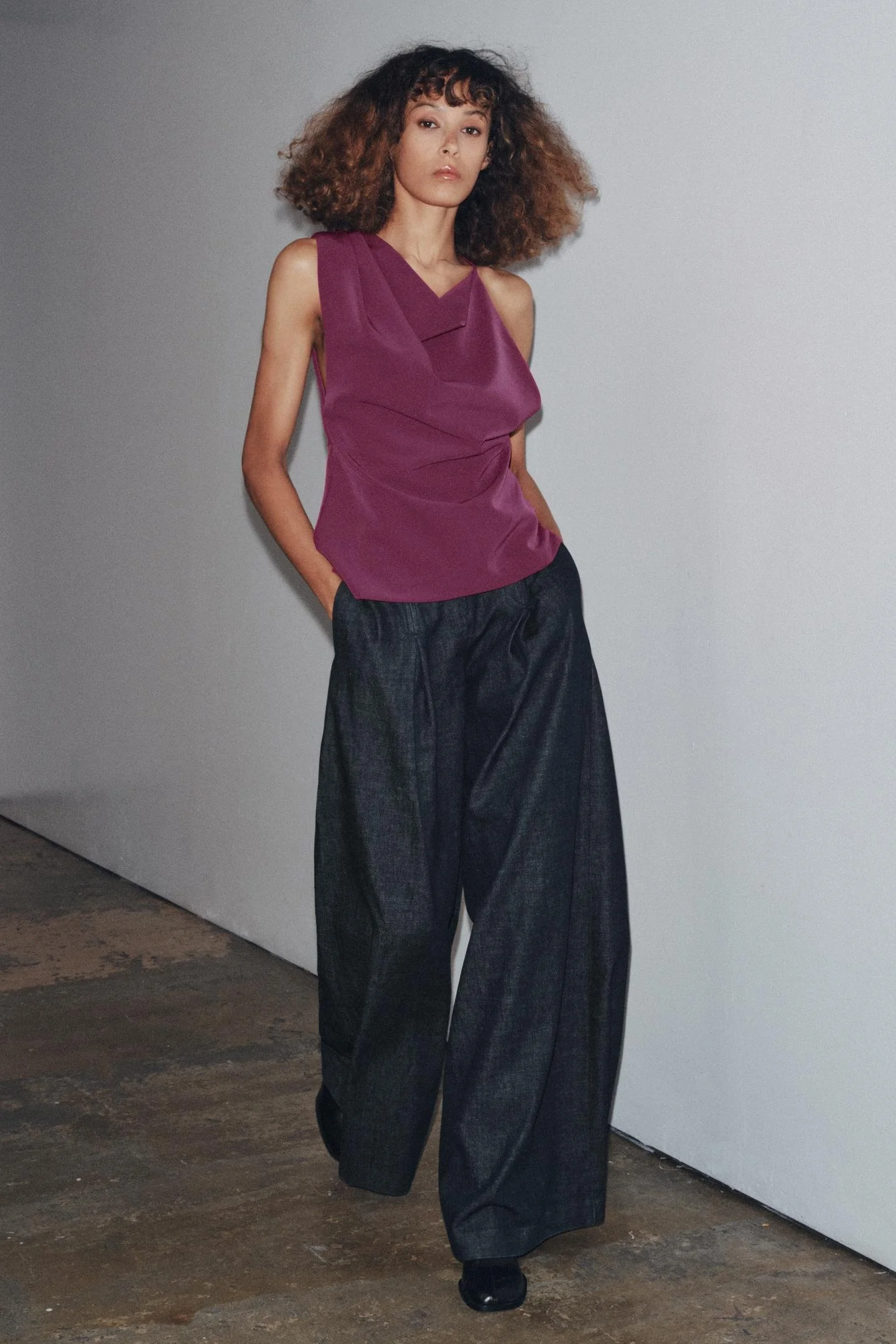 ZARA ASYMMETRIC CREPE BUCKLE TOP