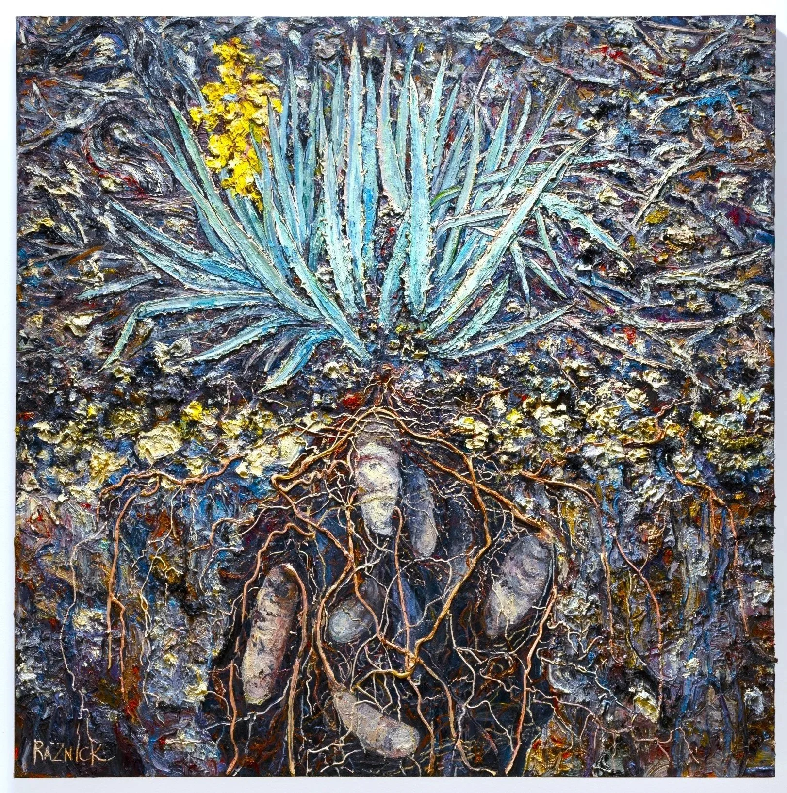 Secrets,  Oil, Desert Soil, Lizard, Metallics on Canvas, 60 x 60 Inches
