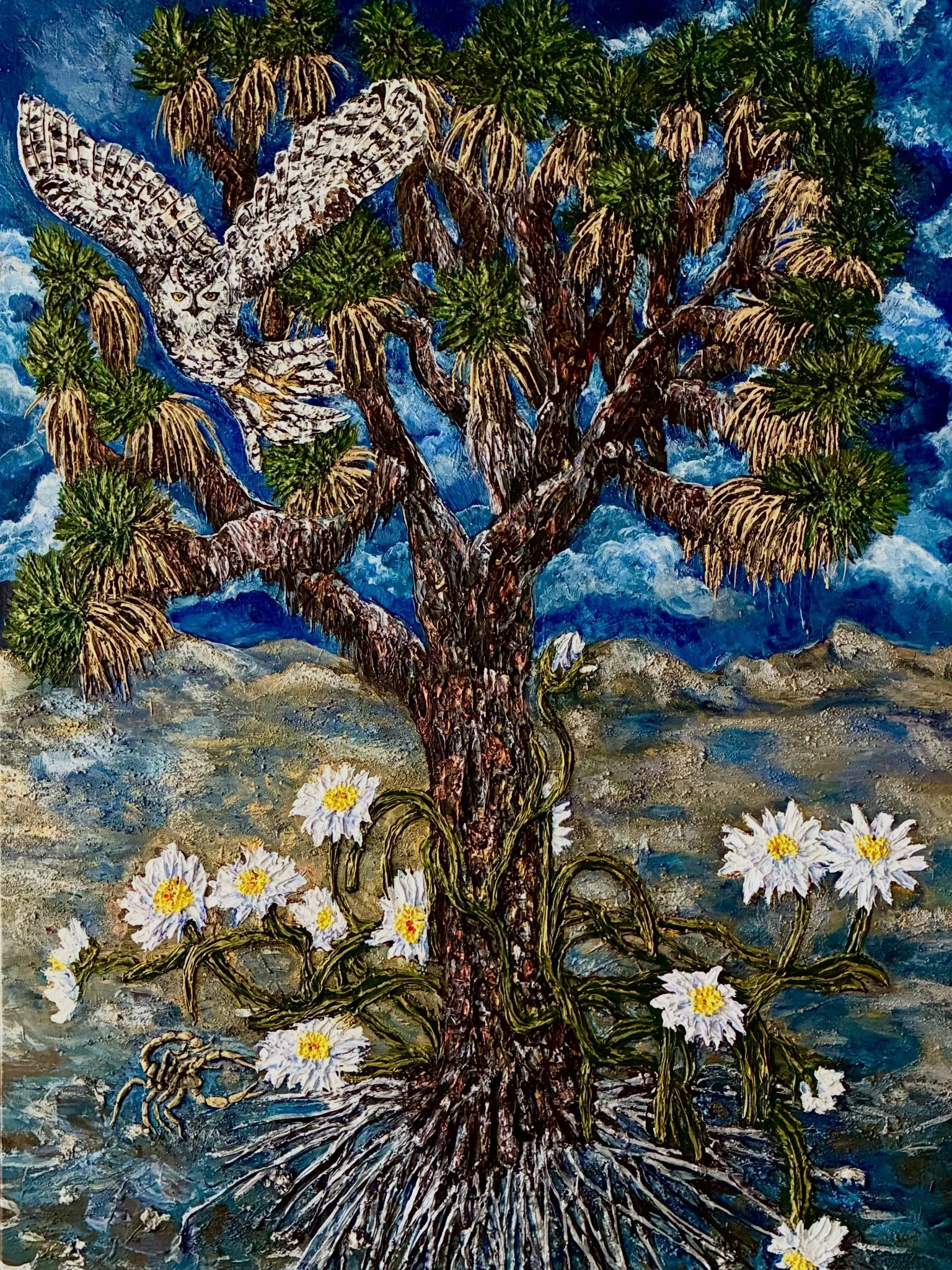 Night Queen,  Acrylic, Desert Soil, Metallics on Canvas,  76 x 54 Inches