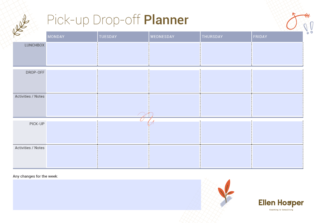 Pick-Up & Drop-Off Planner (1 Kid)