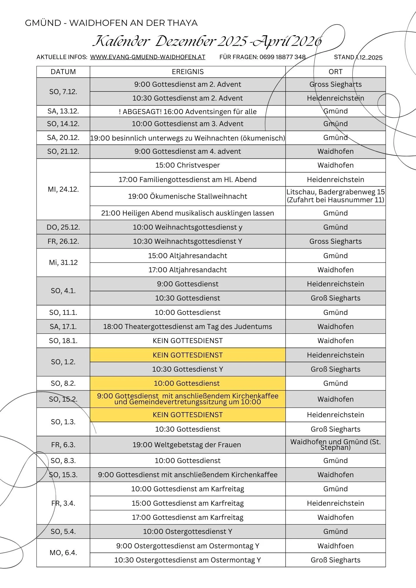 Gottesdienste und Veranstaltungen