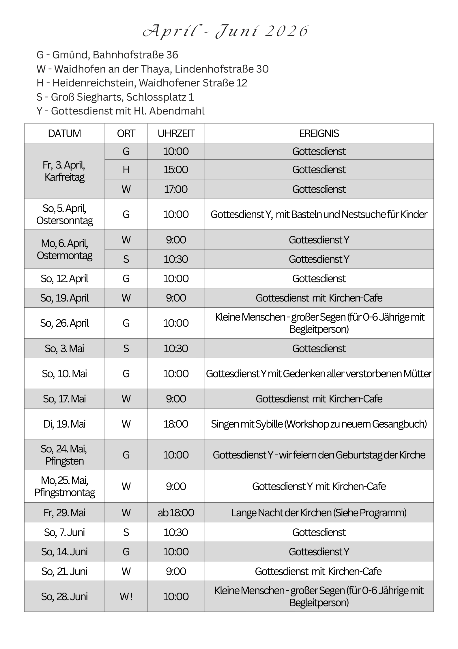 Gottesdienste und Veranstaltungen