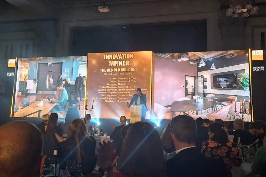 Audience at the BCO Northern Awards as The Renold Building receives the Innovation Award for workplace design