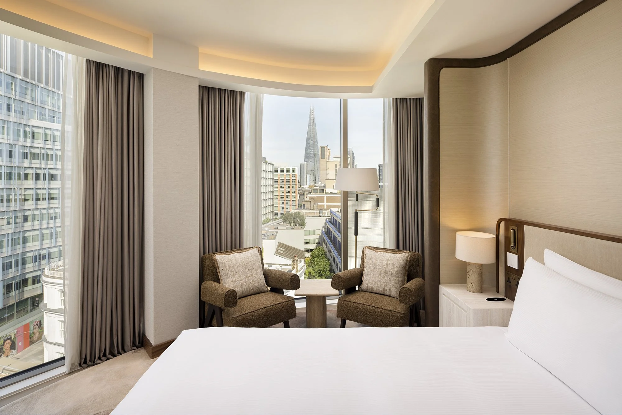 Hilton London Bankside hotel interior design by SpaceInvader – King Landmark View Suite Bedroom.