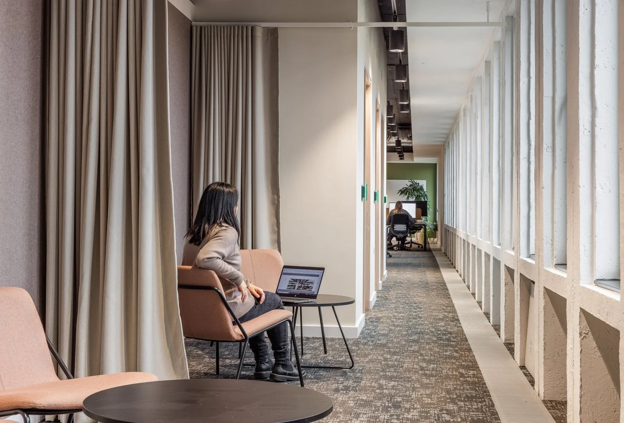 Breakout space at Stopford House with soft seating, natural light and quiet zones designed to support wellbeing, focus and flexible working