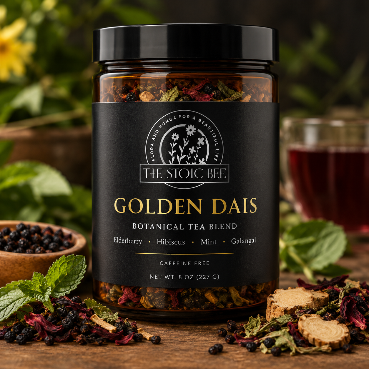 Golden Dais - a caffeine-free loose botanical tea/decoction blend for cold season