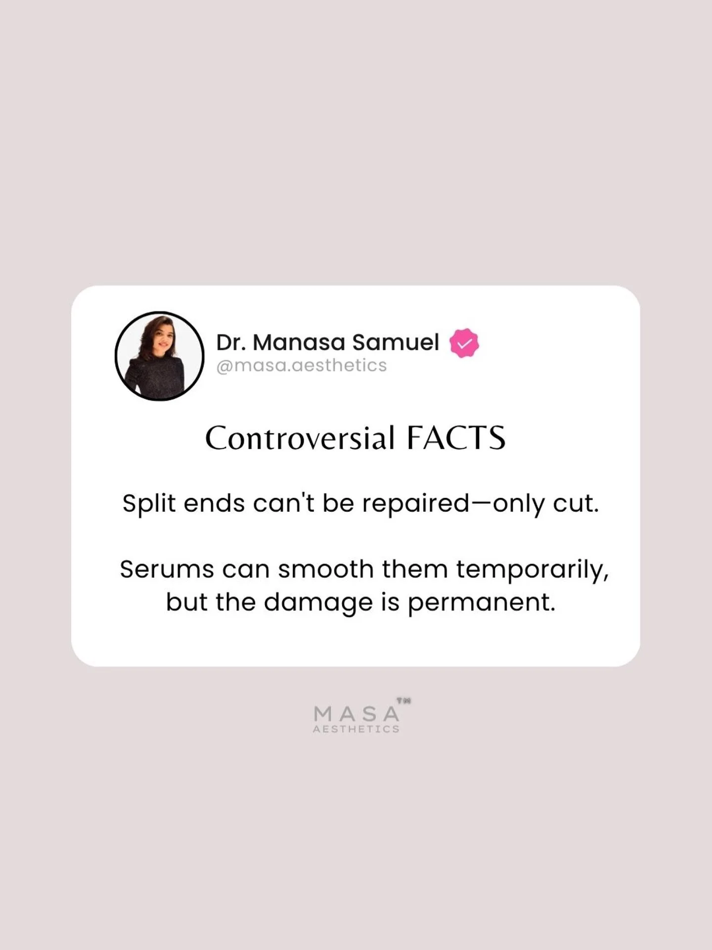 Hair facts with @dr.manasa_masa ✨
&bull; What&rsquo;s your skin concern?
Book a consultation today and let&rsquo;s get started! DM us or click the link in bio! 

📍 Location: MASA Aesthetics, 17 queens road, Bangalore 
🗺️ Maps Link in Bio

📞 080 41