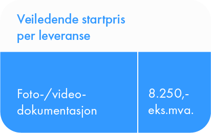 Veiledende pris for fotodokumentasjon eller videodokumentasjon