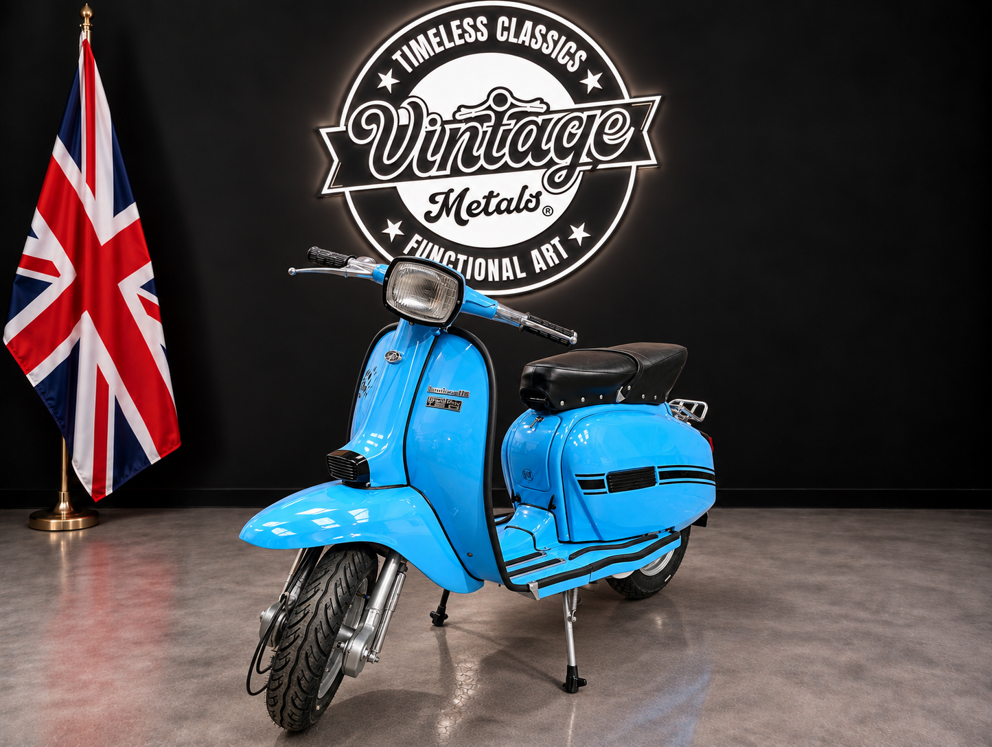 Vintage Blue Scooter Showroom Display.png