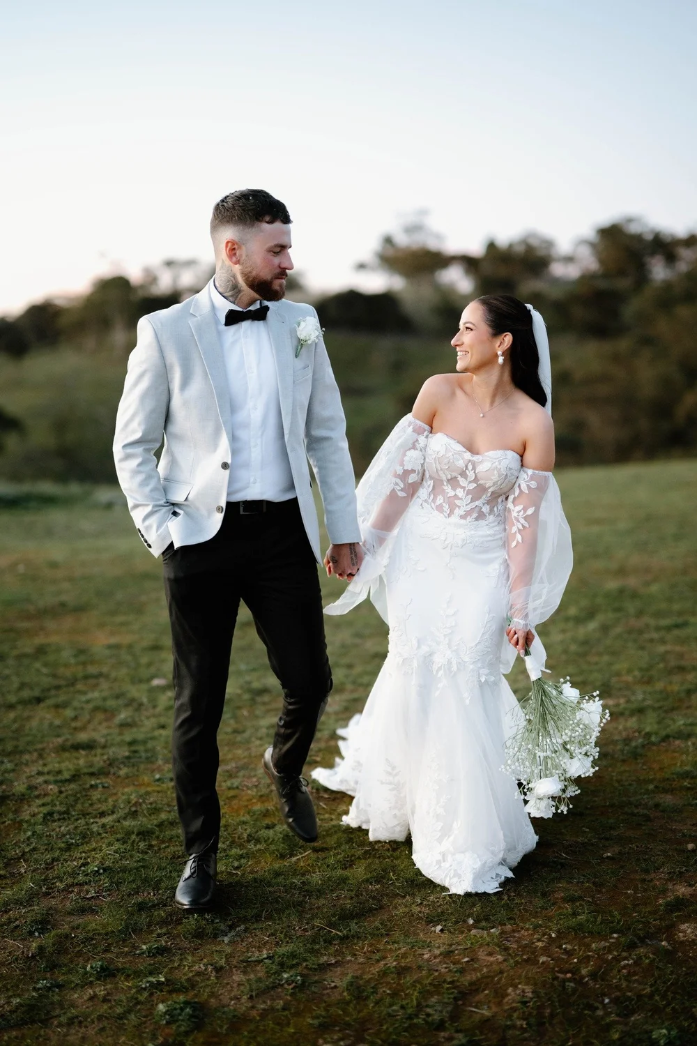 Tori and Josh's wedding with a golden sunset in South Australia