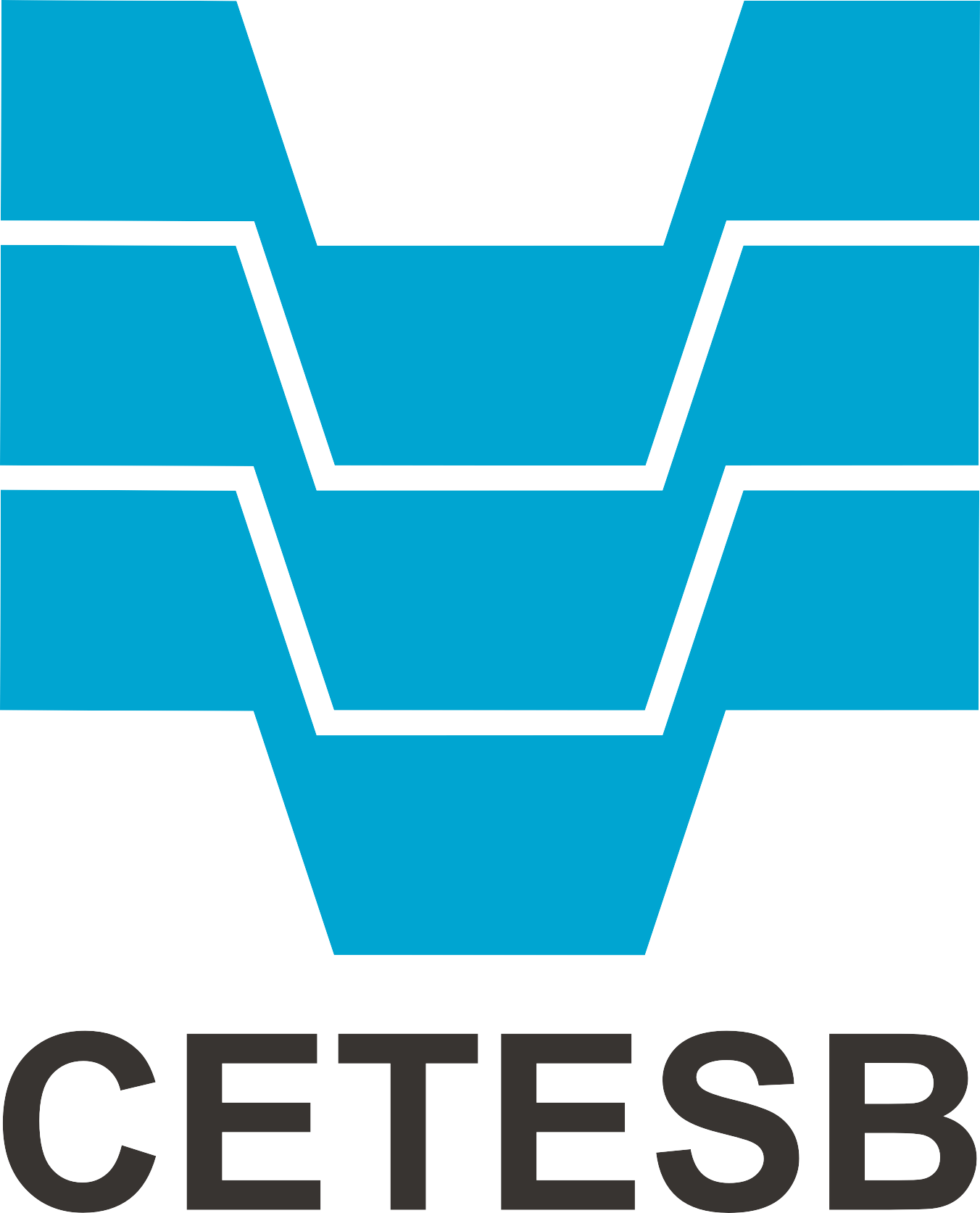 Logotipo de uma organização com um símbolo em azul que lembra uma conexão ou rede, acompanhado da palavra 'CETESB' em letras pretas.