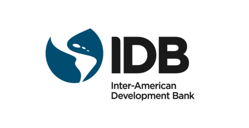 Logo of the Inter-American Development Bank with blue globe design and "IDB" text.