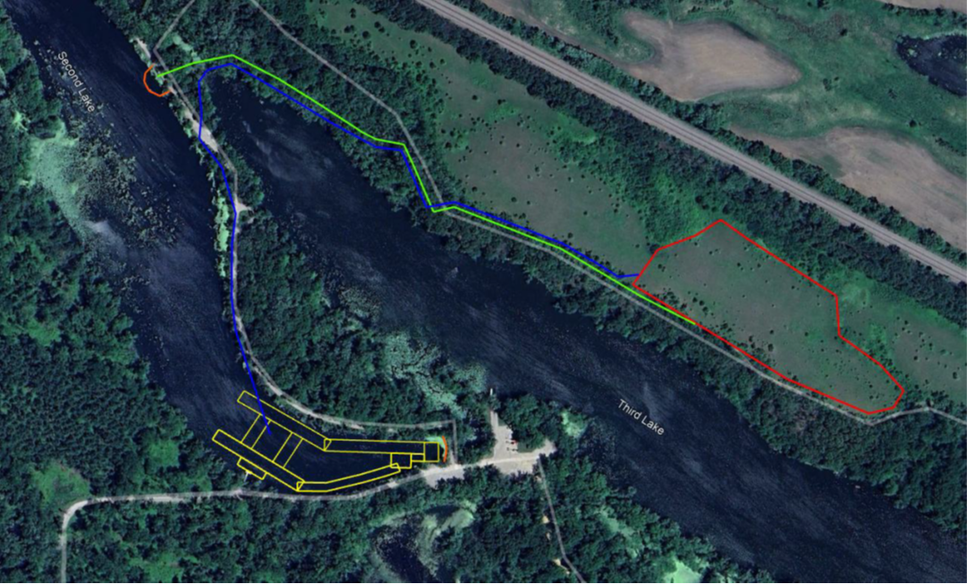 A map shows where the dredge material will be deposited in relation to Second Lake