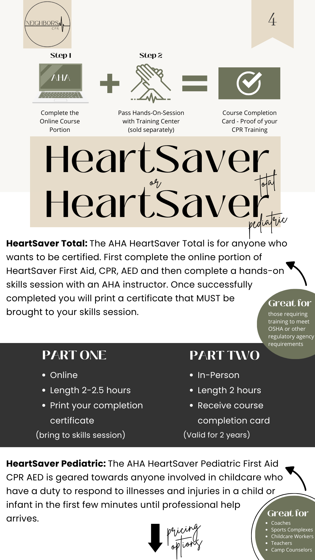 neighbors CPR pricing guide heart code basic or pediatric