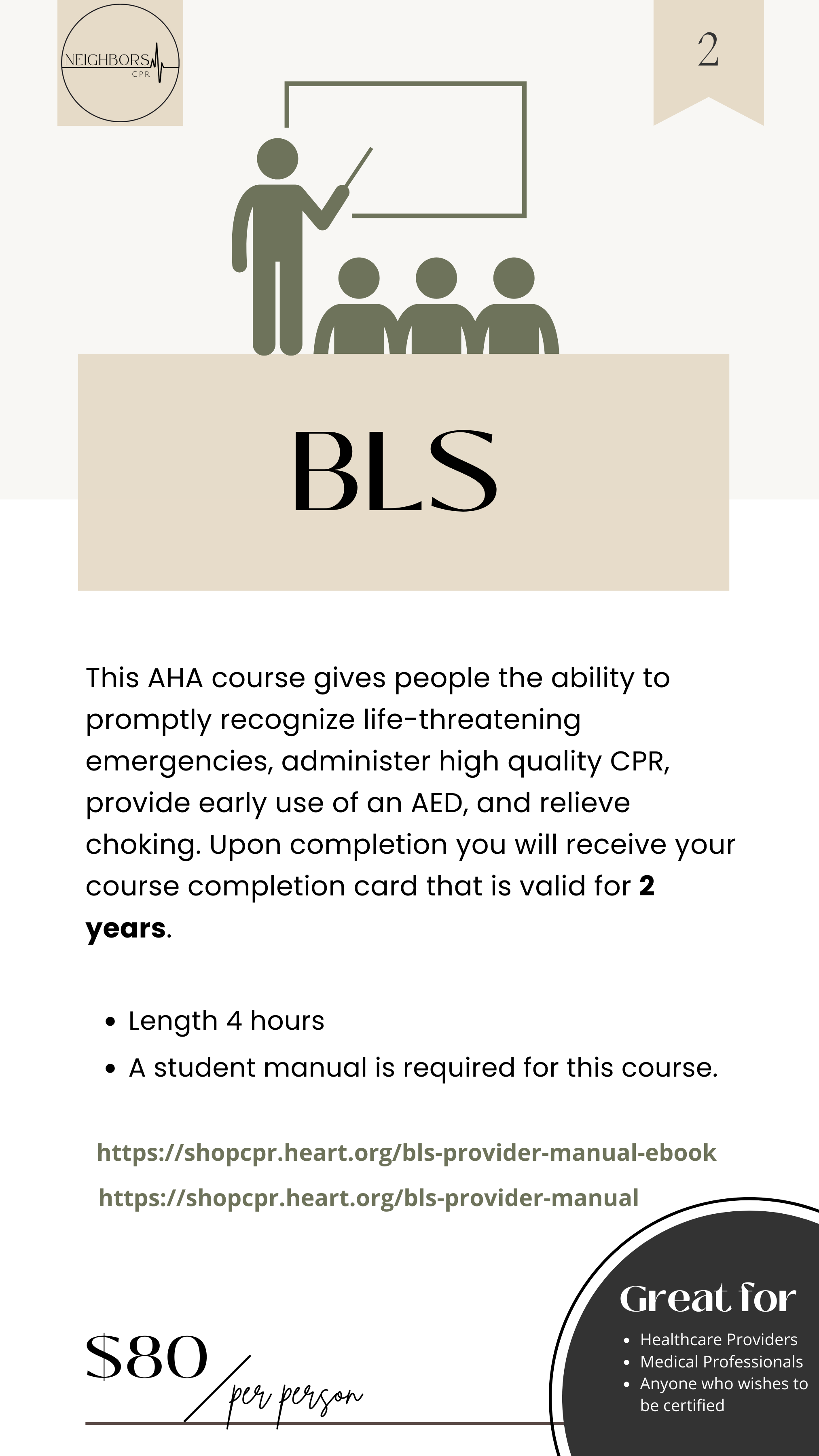 neighbors CPR pricing guide for BLS