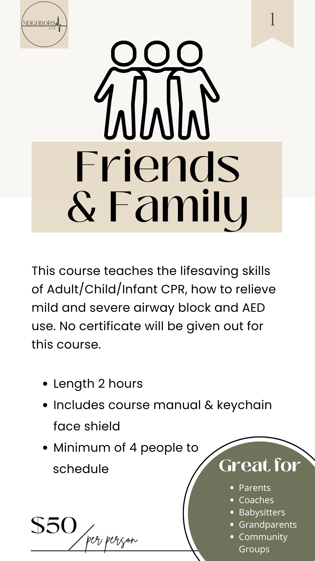 neighbors cpr pricing guide for friends and family