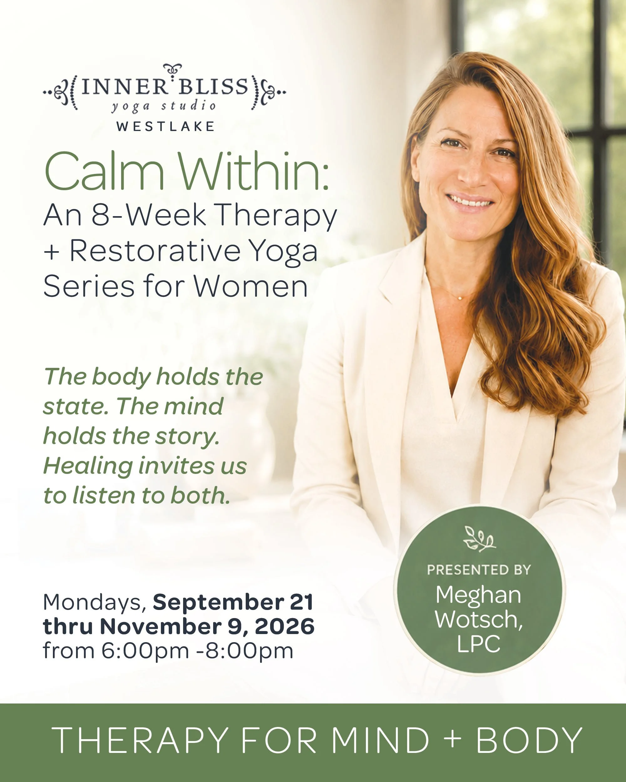 Calm Within: An 8-Week Therapy + Restorative Yoga Series for Women