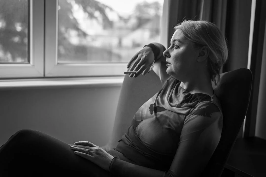woman reflective smoking