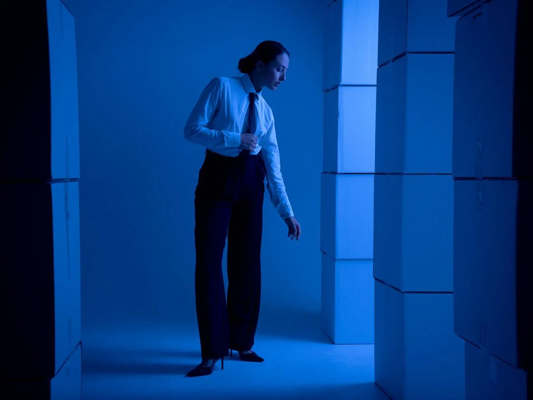 woman smart suit blue