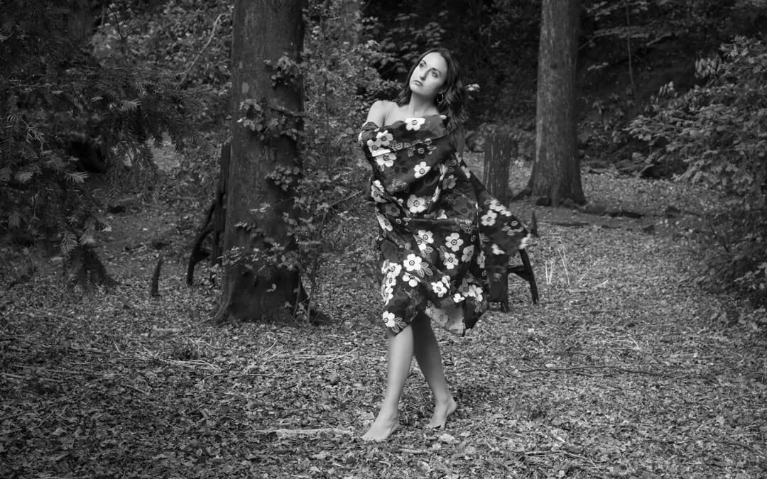 woman walking forest