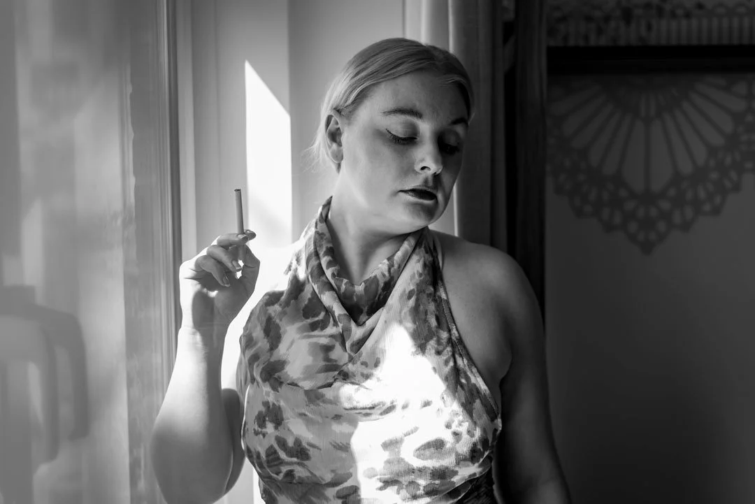 woman reflective smoking