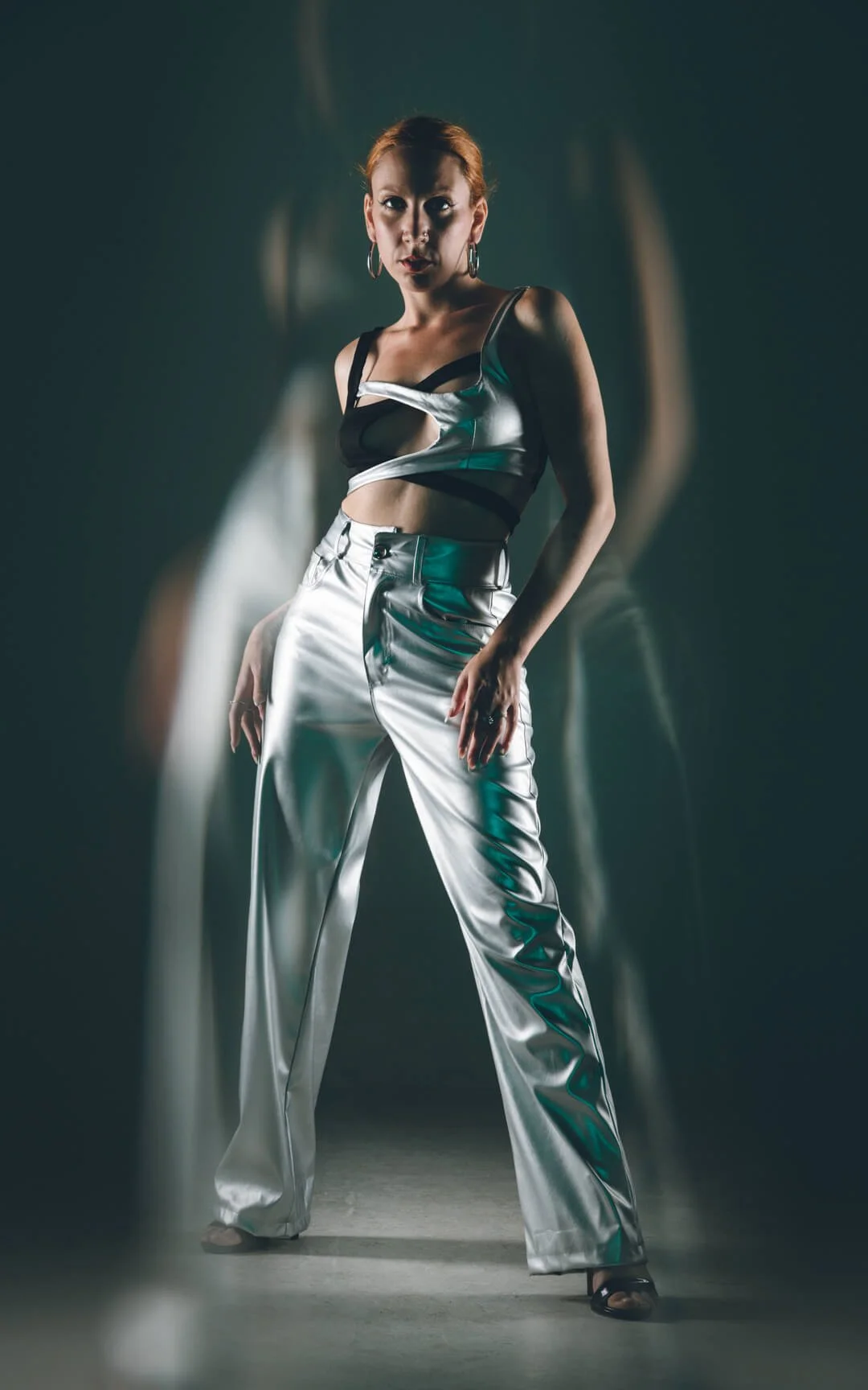 woman futuristic teal