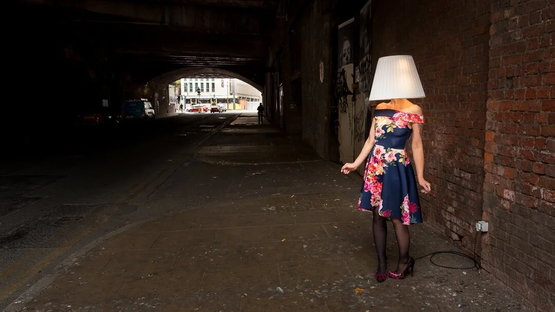 woman lampshade head