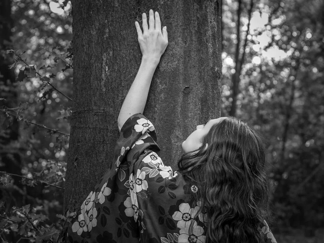 woman touch tree