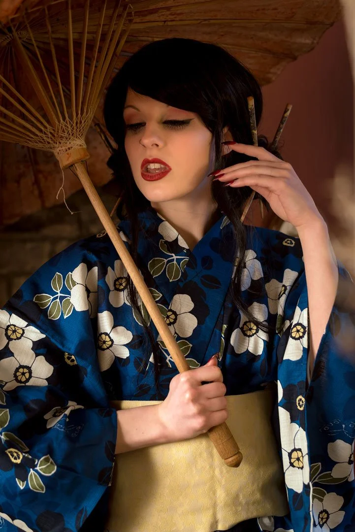 woman kimono blue