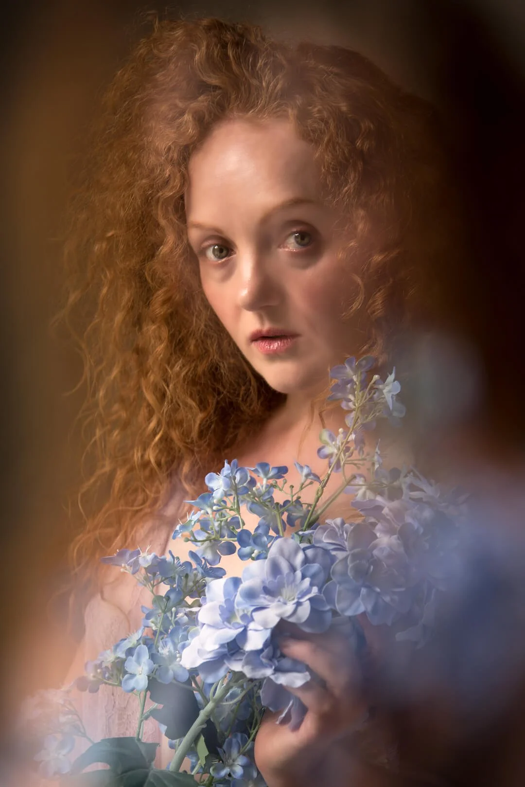 woman blue flowers