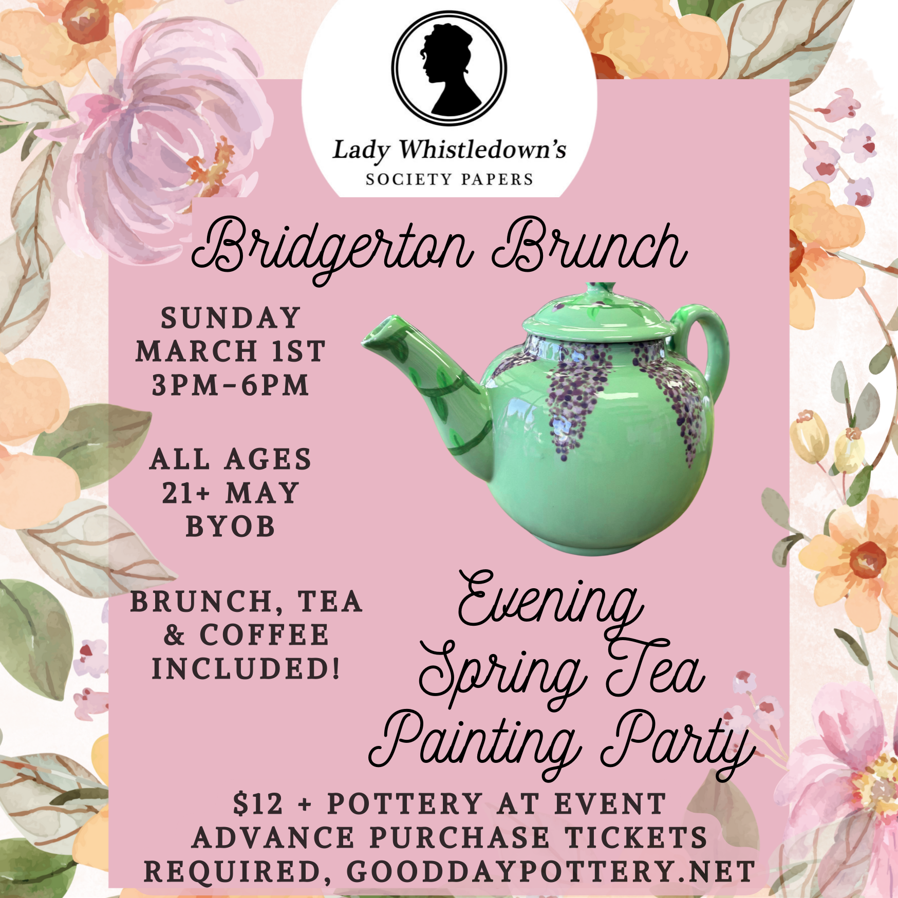 Bridgerton Brunch Evening Spring Tea Painting Party