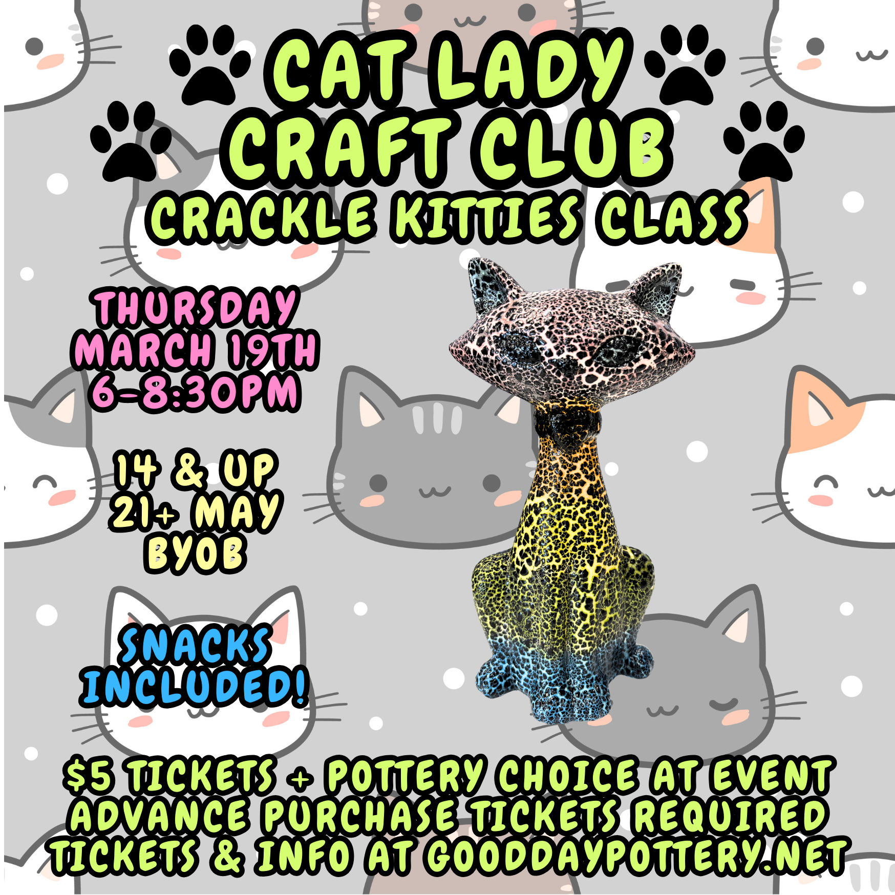 Cat Lady Craft Club - Crackle Kitties Class