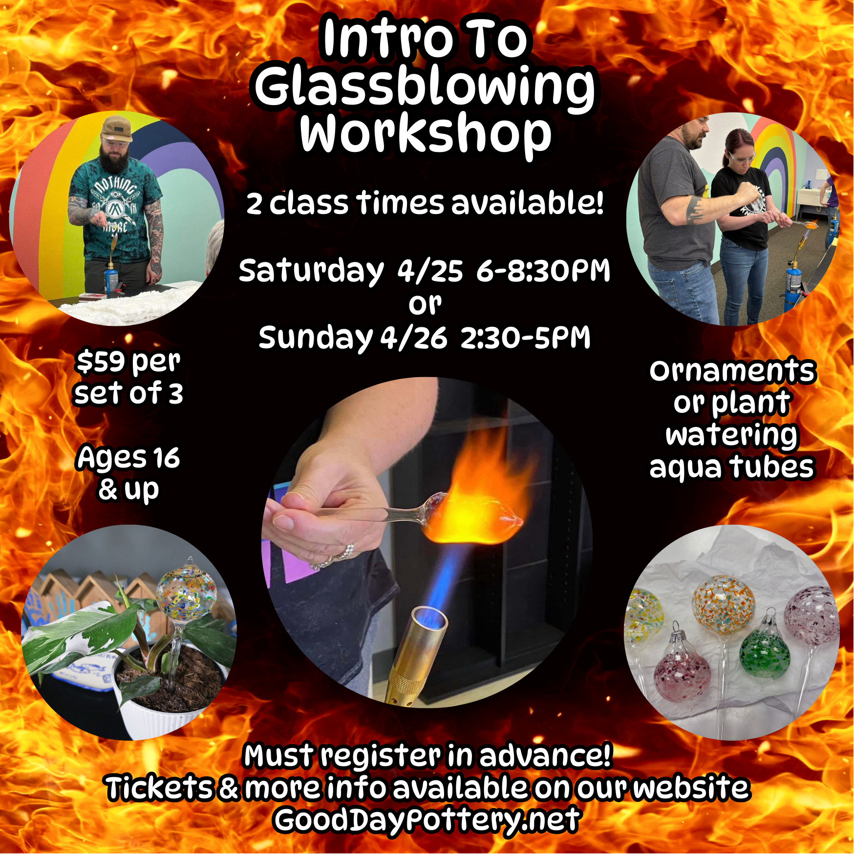 April Intro to Glassblowing Workshops