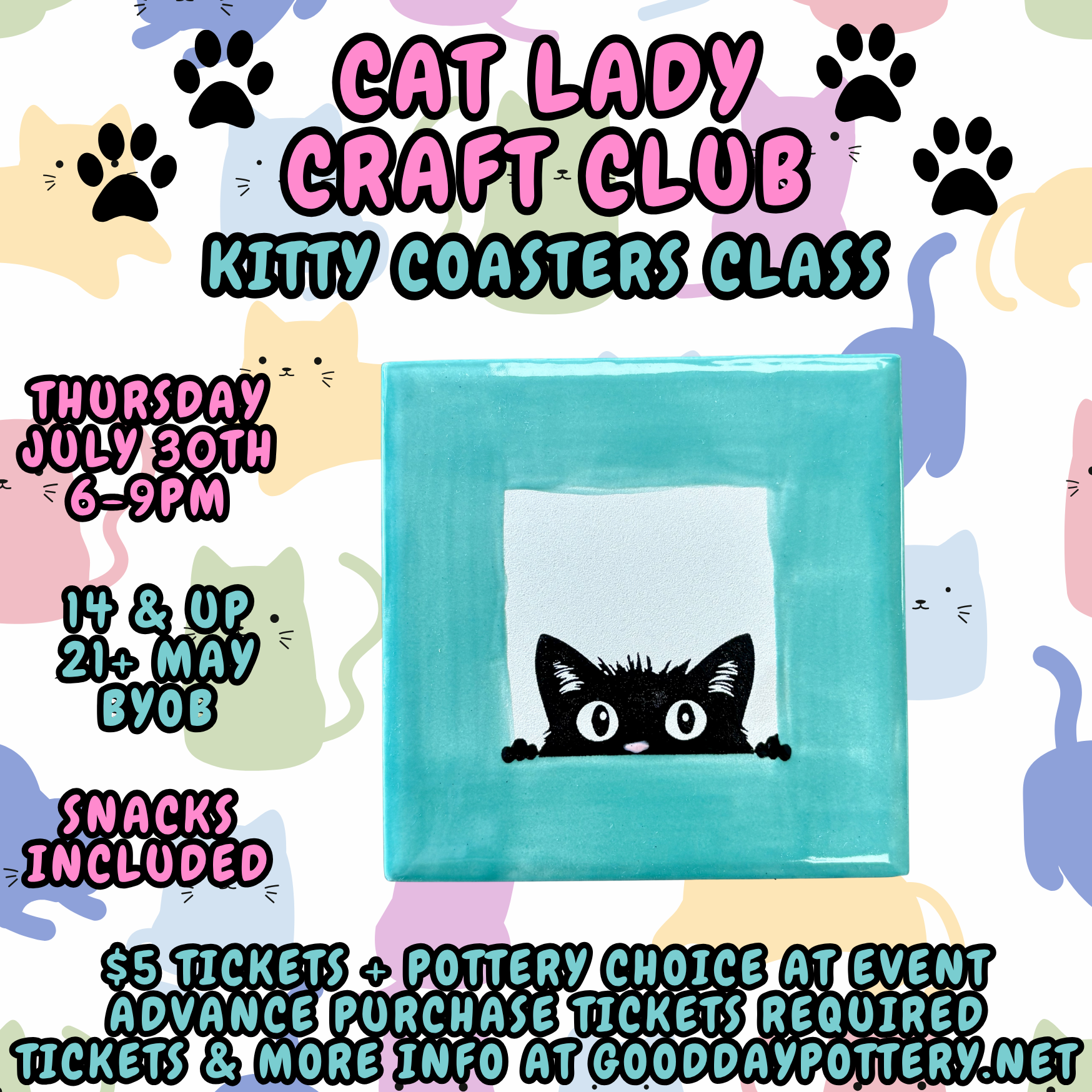 Cat Lady Craft Club - Kitty Coasters Class