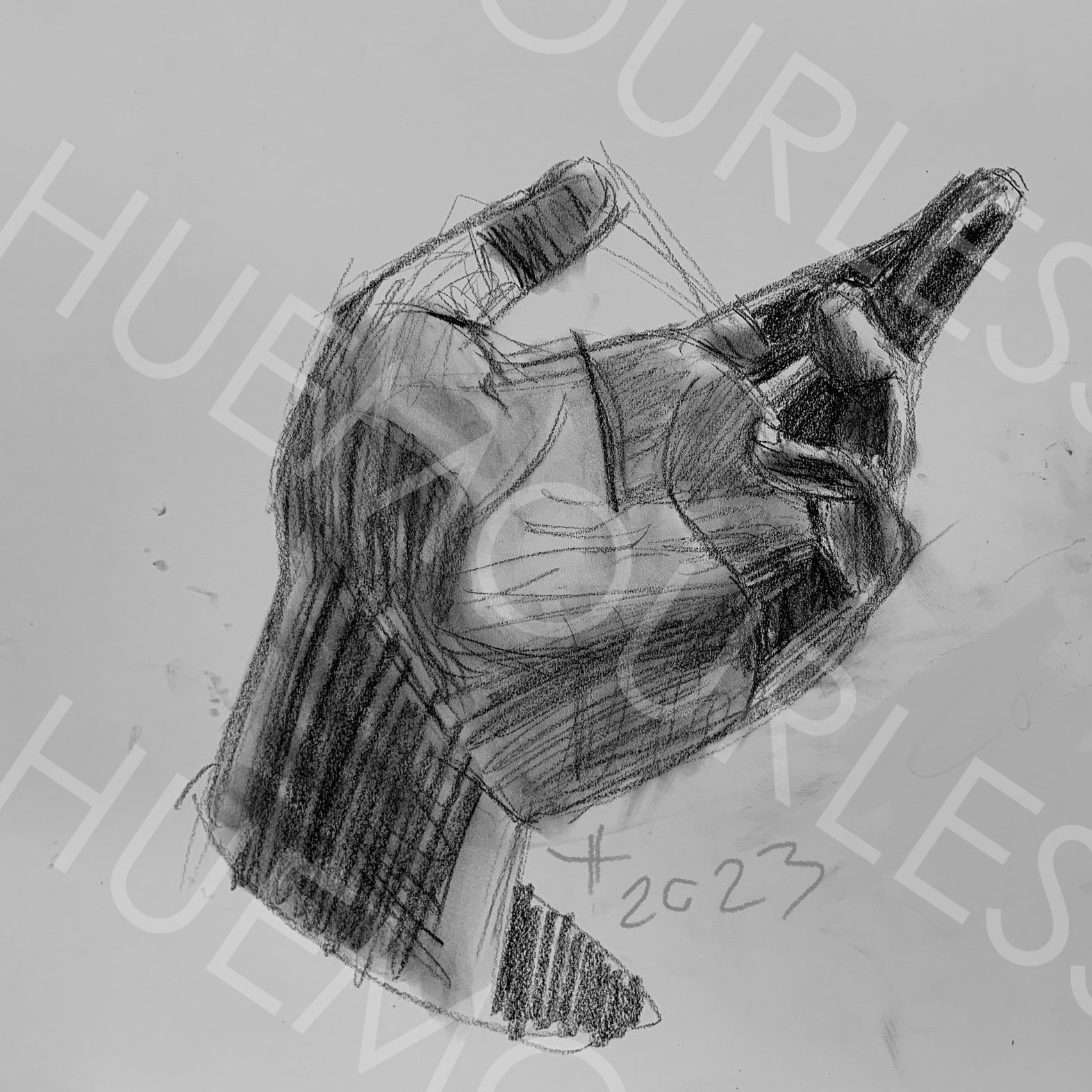 a sketch made for another university class. the purpose of the assignment was to learn the shapes of the hand while also studying value. conté on paper, winter 2022/spring 2023.