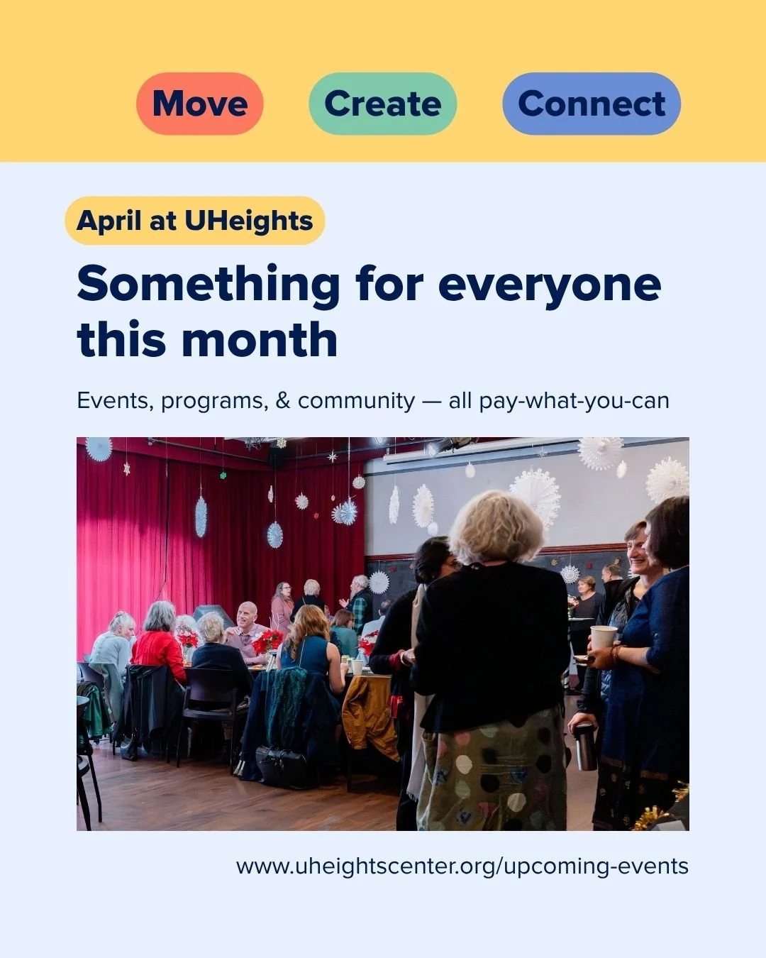 There's something for everyone this April at UHeights 😄From soundbaths to science poetry to morning stitchery, our events are community-powered and always pay-what-you-can. Swipe to find what calls to you, and share with someone who needs it. Check 