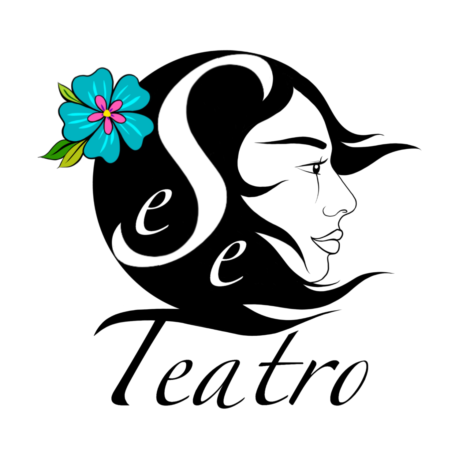 A circular logo with a black and red split sphere and the word 'Eteatro' in bold black letters below.