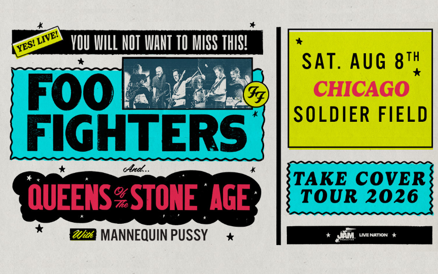 flyer for foo fighters at chicago on aug 8 at soldier field