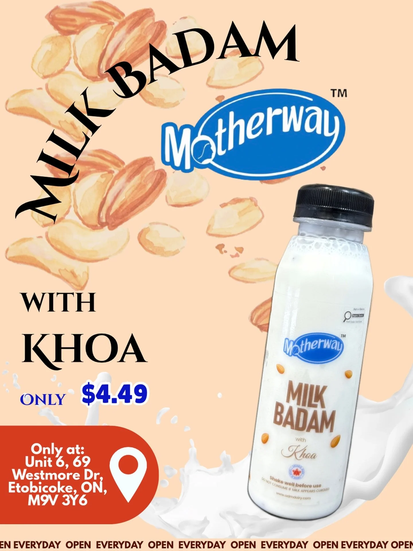 Milk Badam with Khoa SPECIALLY available at the Motherway Factory Outlet TODAY! Come visit us NOW!
📍 69 Westmore Drive Unit 3, Etobicoke ON
#summer #motherwayoutlet #toronto #mint #almond 

Have you tried the exclusive Milk Badam?
