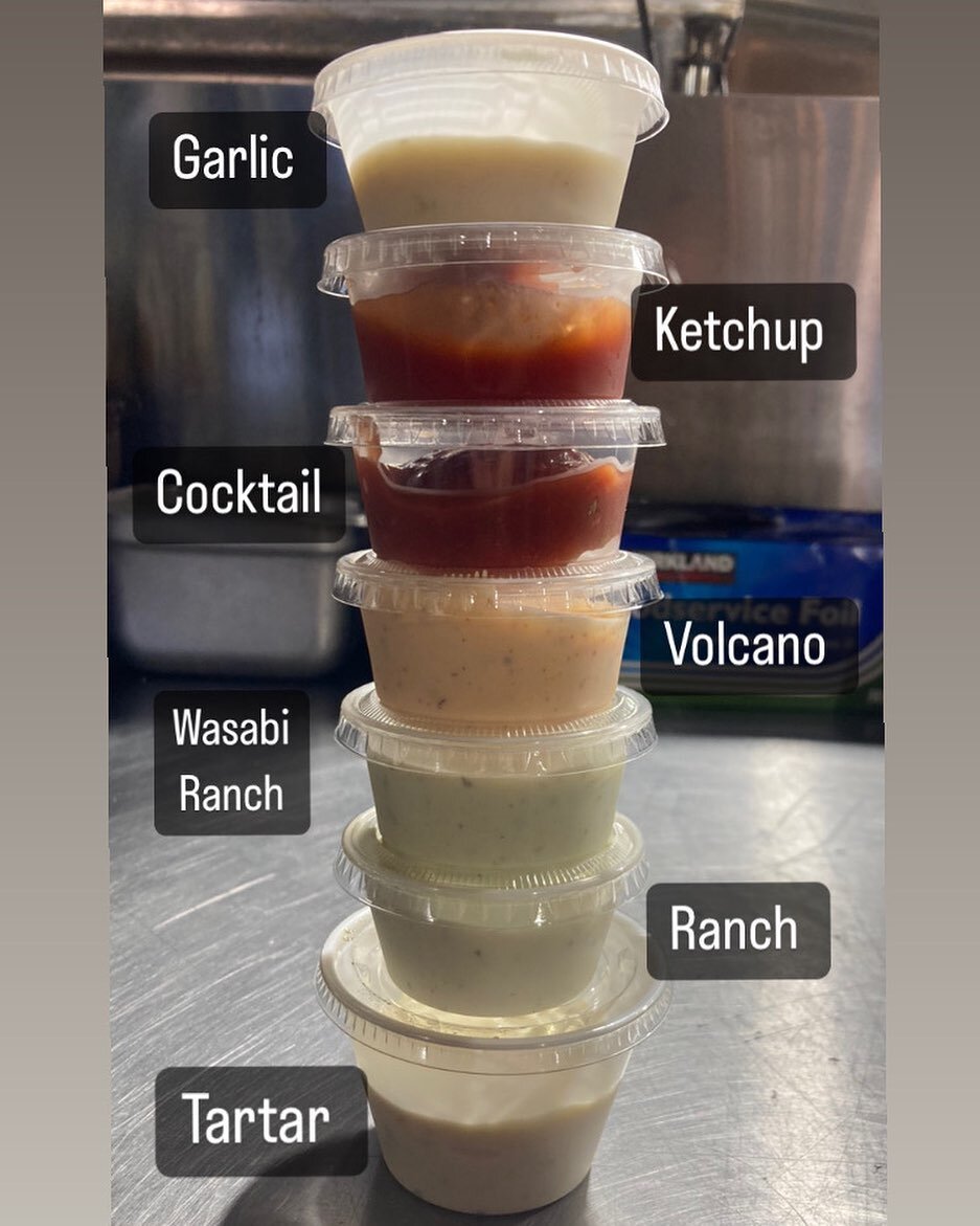 Come try our variety of sauces. We make them all in house (excluding ketchup). All super delicious. 

#hawaii #maui #kihei #sauces #beach #food #mauifishnchips #delicious #yummy #restaurants #friedfood #fish #volcano #garlic #sogood #housemade