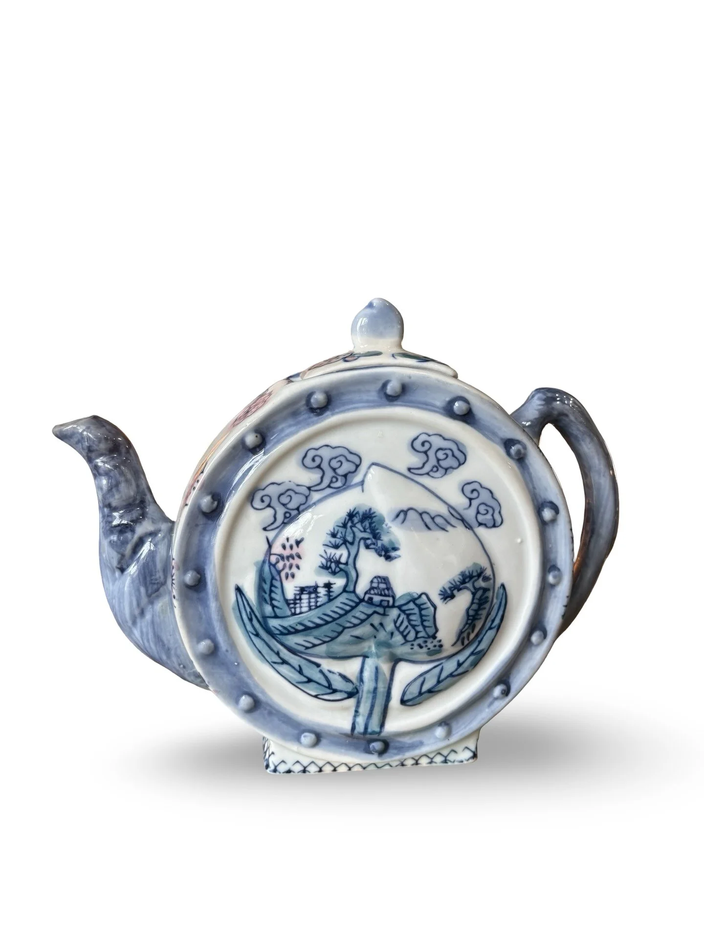 Chinese Blue, White and Pink Art Phoenix Teapot Rare Find
