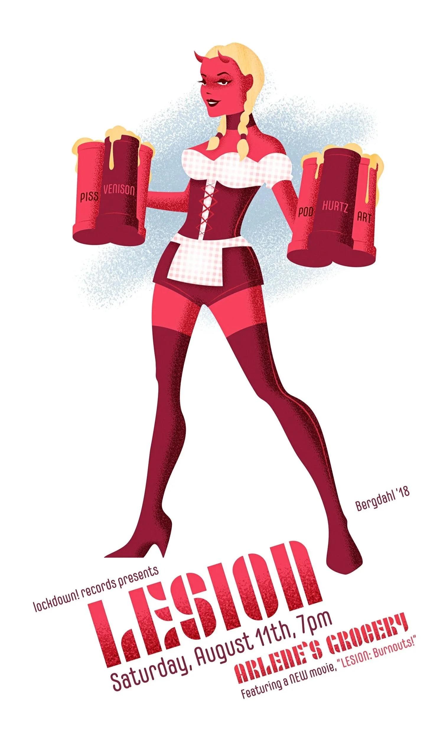 Sexy devil girl dressed an s a German beer Frau, holding beer mugs