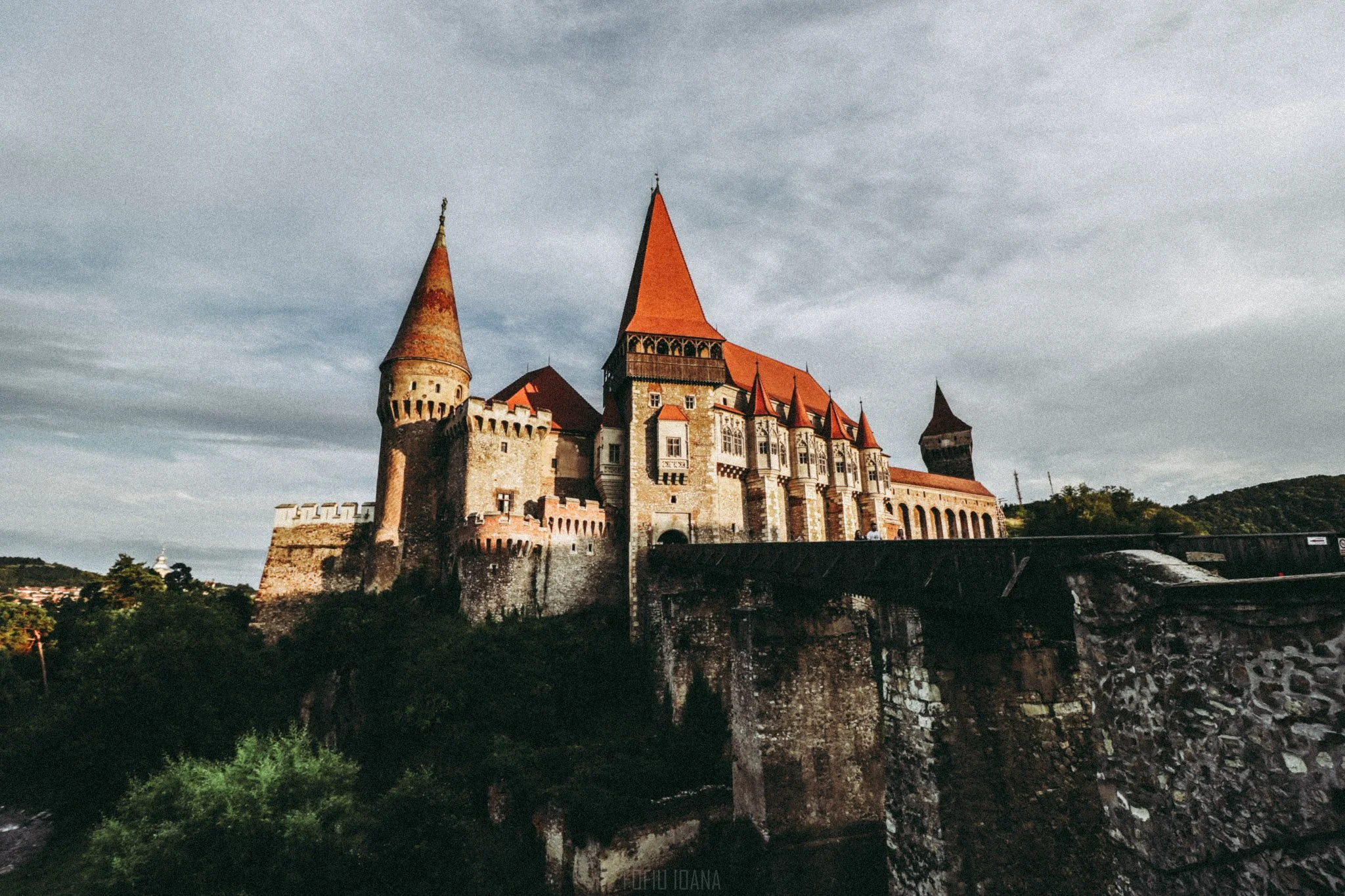 Landscape film look photo of Corvinilor Castle in Hunedoara, Romania