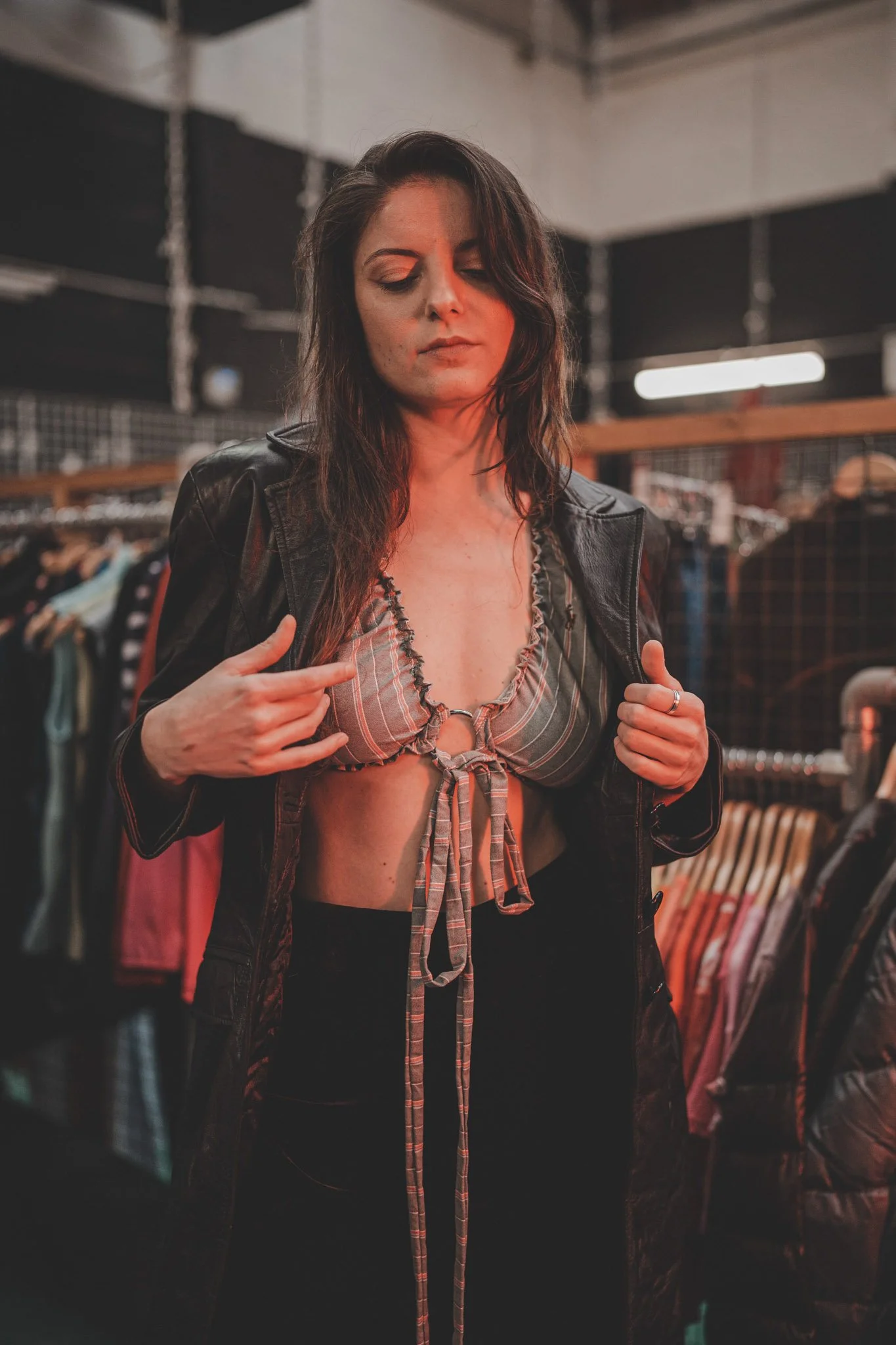 Model wearing clothes from Cow Store, at a product photoshoot in Birmingham
