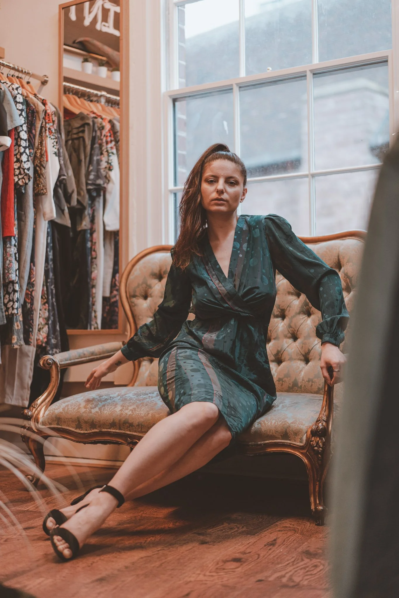 Model in Milk Vintage Clothing Store, Coventry