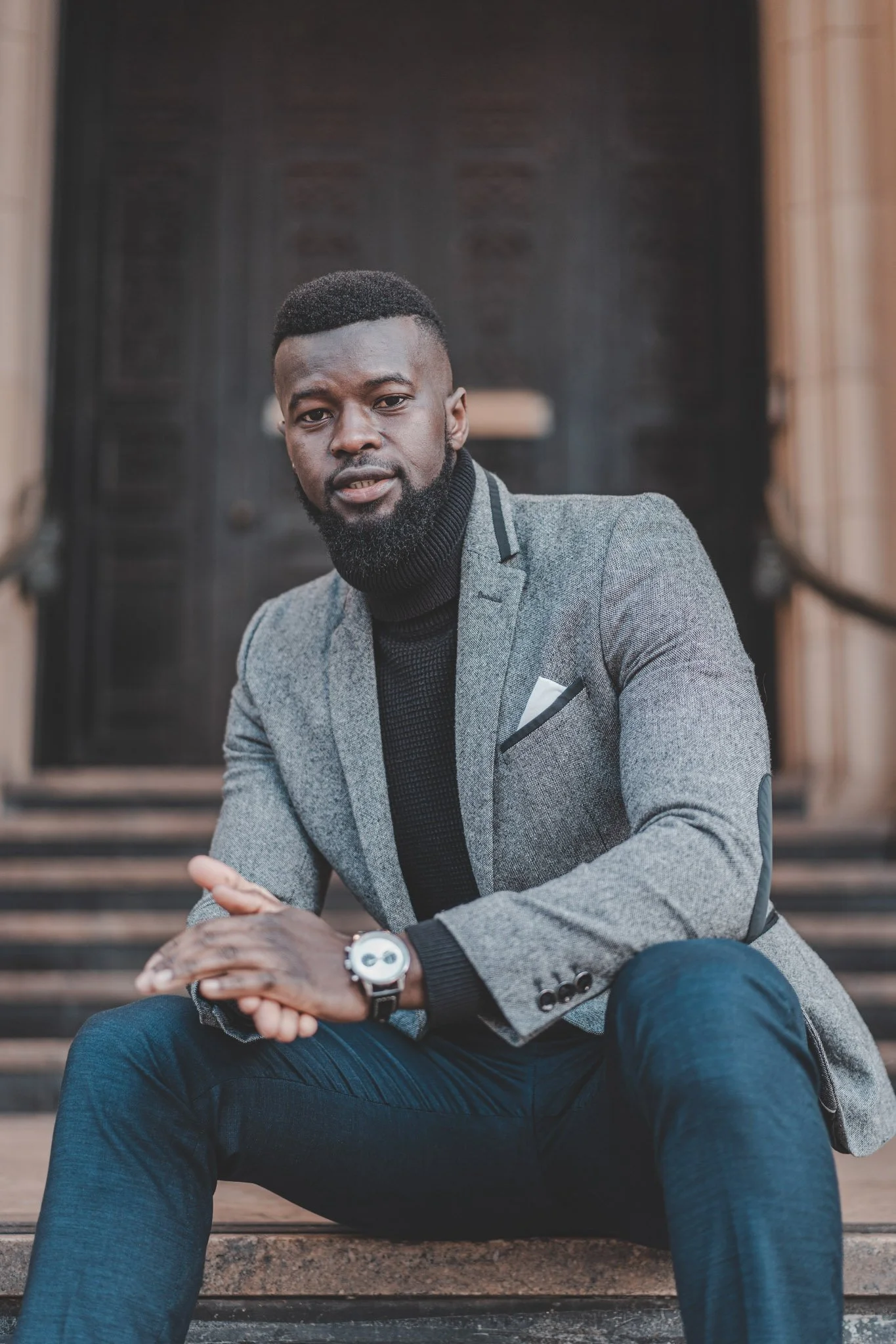 Man sitting on the stairs in Birmingham city centre
