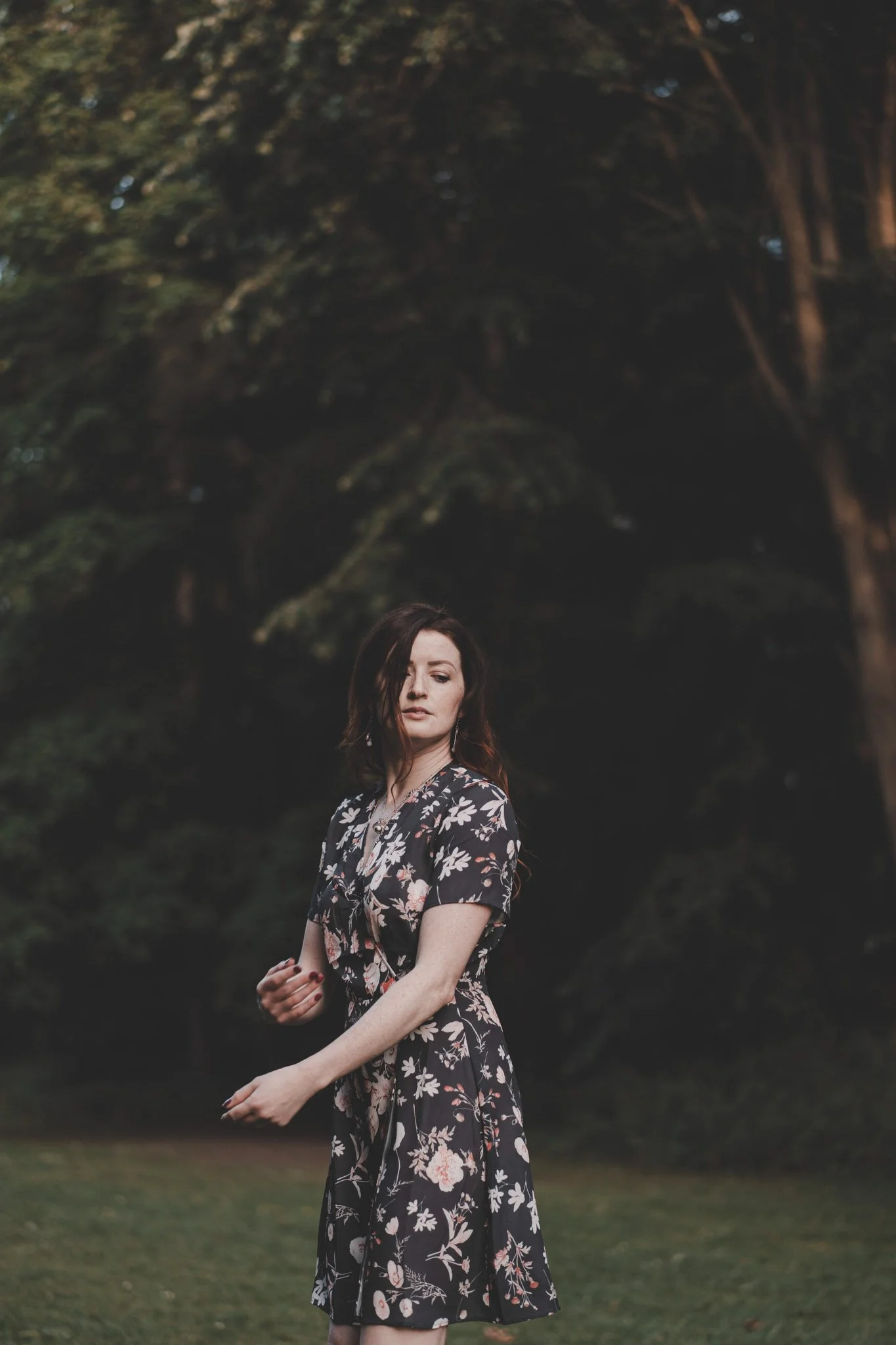 Outdoor portrait of a redhead woman in Derbyshire