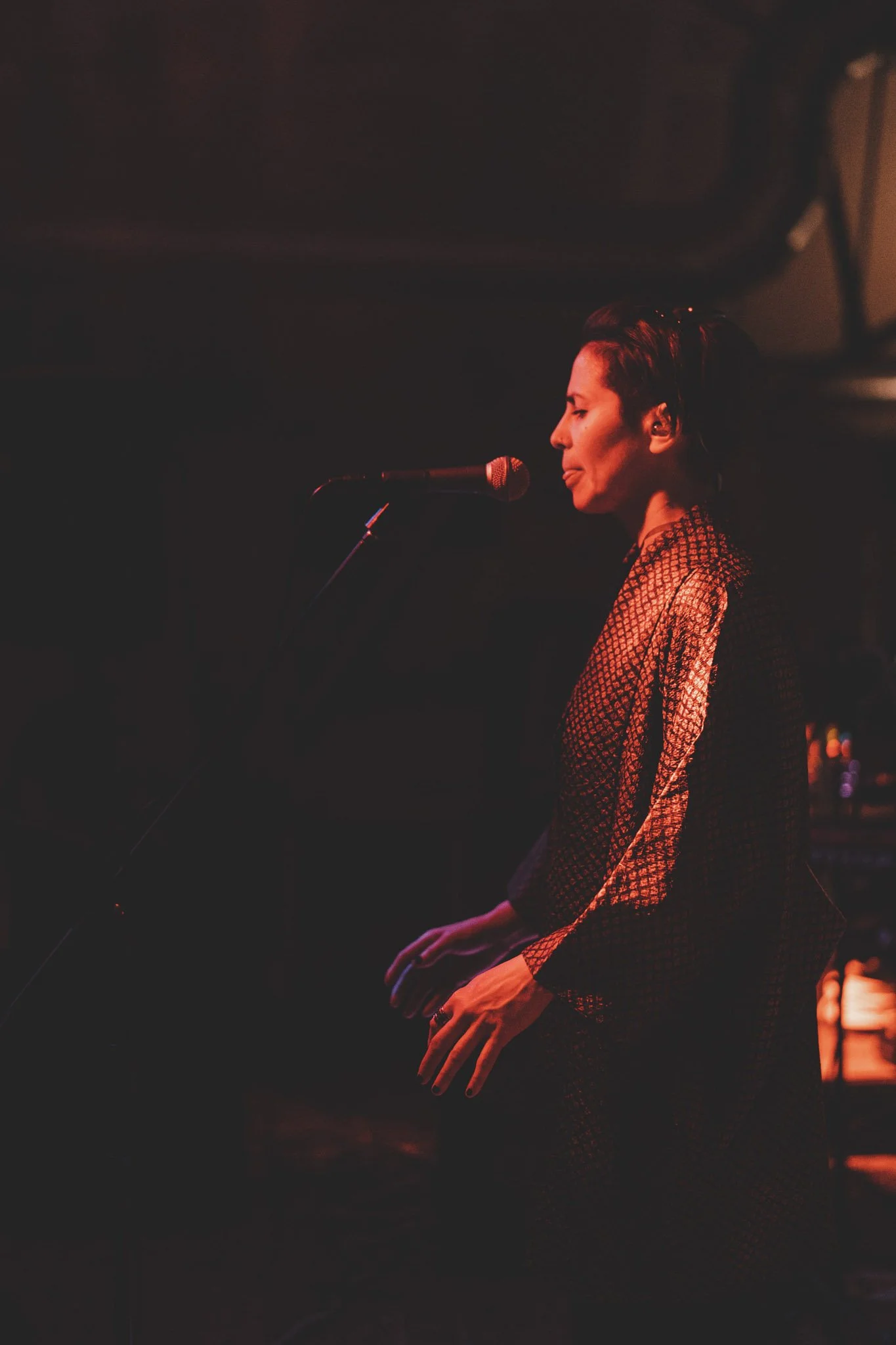 Moody portrait of lead singer from Project Blackbird music live at LTB Showrooms, Coventry