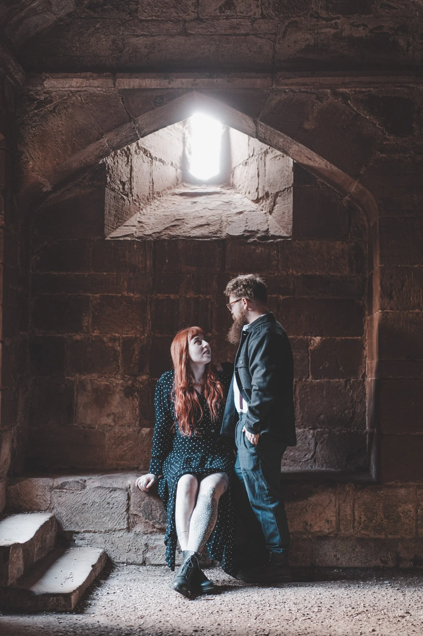 Stylish couple photographed at Kenilworth Castle, UK